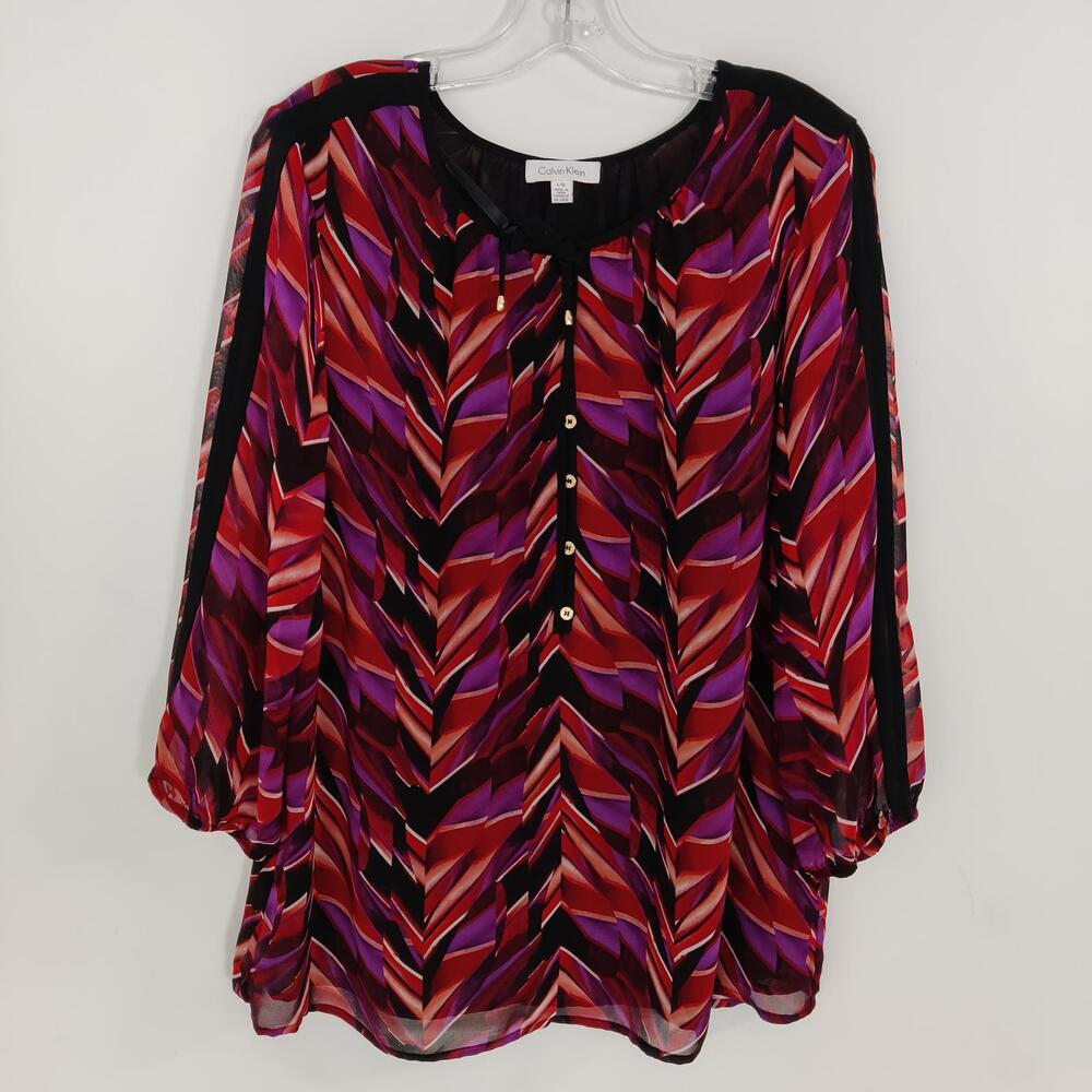 Calvin Klein Women's Geometric Print Blouse Size Large Sheer